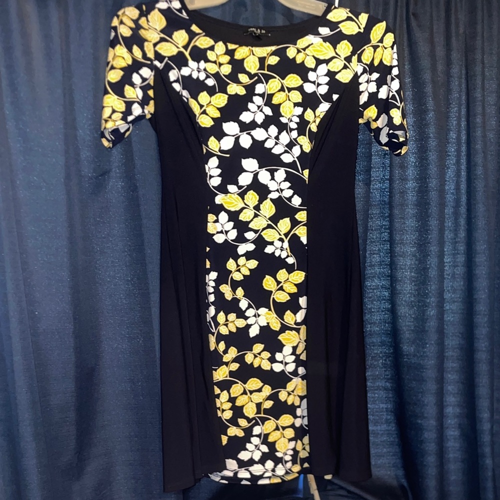 Zara Black Midi Dress with Yellow and White Floral Pattern